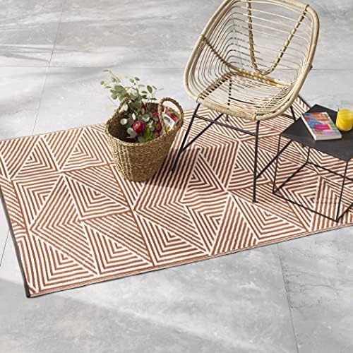 Fab Habitat Outdoor Rug - Waterproof, Fade Resistant, Crease-Free - Premium Recycled Plastic - Modern Geometric - Porch, Deck, Balcony, Mudroom, Laundry Room, Patio - Tokyo - Burnt Orange - 3 x 5 ft by FabHabitat