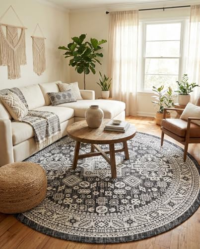 Rugs.com - Outdoor Aztec Rug – 8 Ft Round Charcoal Gray Indoor/Outdoor Rug – Perfect for Patios, Decks, Porches, and Outdoor Entertaining Spaces - Image 5