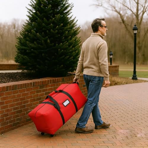 7.5 ft Christmas Tree Storage Bag, Heavy Duty Rolling Xmas Tree Bag with Reinforced Handles and Wheels, Large Storage Container for Trees and Decorations, Red - Image 7