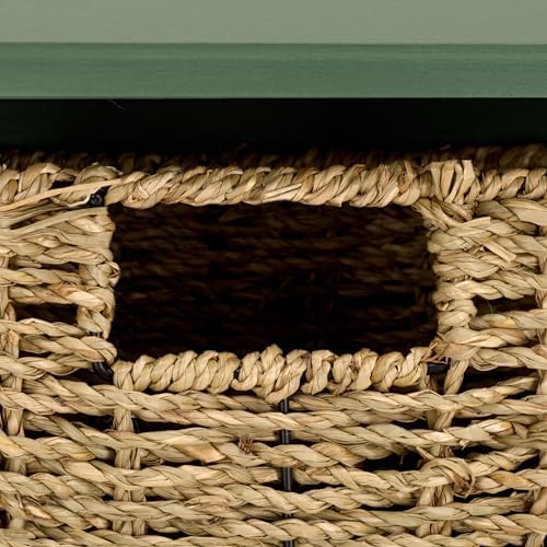 SAFAVIEH Home Collection - Finley Dusty Green Wall Mounted 3-Basket Storage Rack with Hooks & Seagrass Baskets (HAC5700G) - Image 4