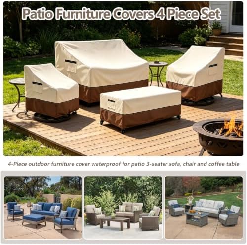4-Piece Patio Furniture Cover Set, 600D Heavy Duty Outdoor Furniture Covers Waterproof — Fits 3-Seater Sofa, Swivel Rocker Chair & Coffee Table, All Weather Outdoor Protection, Small - Image 2