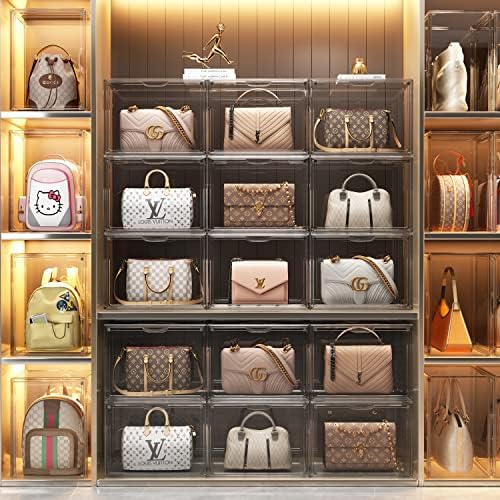Clear Purse Organizer for Closet, 5 Pack Handbag Storage Organizer, Acrylic Display Case for Collectibles, Stackable Storage Bins with Magnetic Lids for Figure, Wallet, Clutch, Doll - Image 4