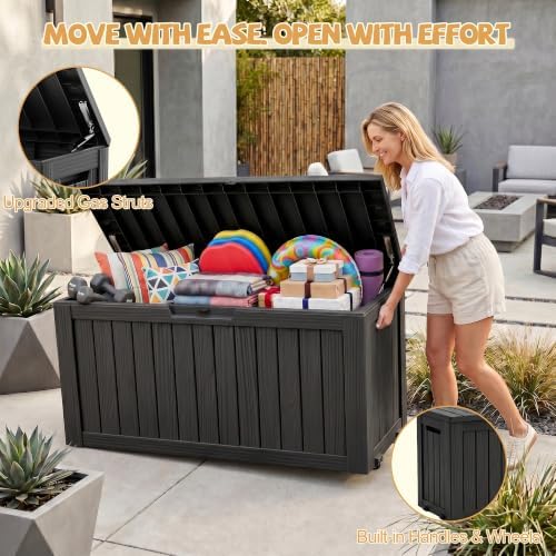 EFU Outdoor Storage Box Waterproof,160 GalGen 2 Resin Deck Box With Wheels - Image 3
