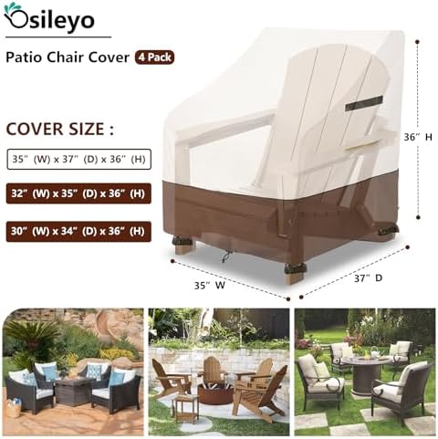 Adirondack Chair Cover 4 Pack,Waterproof Heavy Duty Patio Furniture Covers,Patio Adirondack Chair Covers for Outdoor Chairs( 35 W x 37 D x 36 H inches)Beige & Brown - Image 2