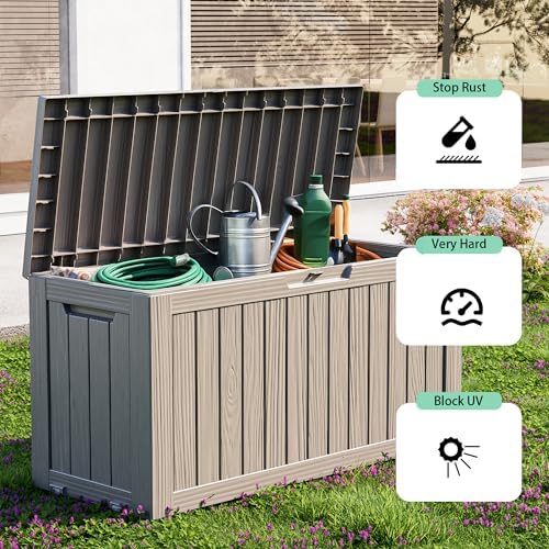Vixzen 90 Gallon Deck Boxes Outdoor Waterproof, Lockable Resin Storage Box with lid for Furniture Cushions, Weatherproof Containers Outside Storage Boxes for Garden Patio Pool Tools(Grey, 90 Gallon) - Image 2