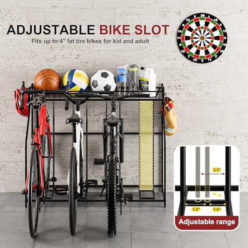4 Bike Stand, Bike Rack Garage with Storage Rack, Bicycle Stand for Garage Organizer, Indoor Sporting Gear Storage Station for Mountain/Road/Hybrid & Fat Tire Bike - Image 6