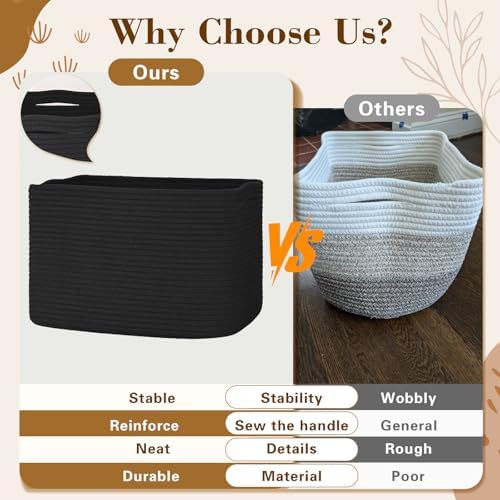 Baskets for Organizing,Storage Baskets,3 Pack Baskets for Shelfves,15"×10"×9" Woven Black Basket,toy storage bins,bins for organization - Image 5