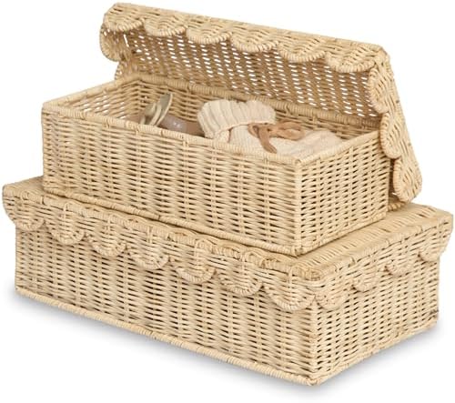 BEBE BASK Stackable Decorative Storage Boxes with Lid, Set of 2-14×8×4 in by BEBEBASK%C2%AE