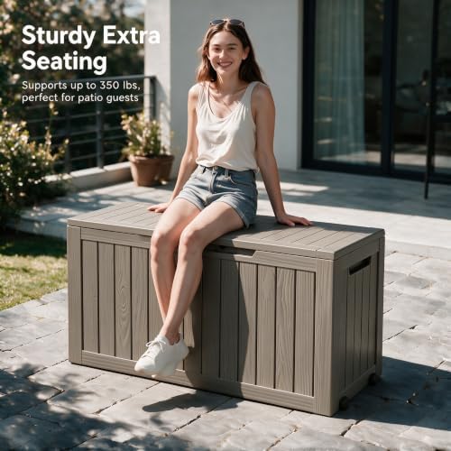 92 Gal Deck Box,Waterproof Resin Outdoor Storage Gas Lift,Lockable Grey - Image 6
