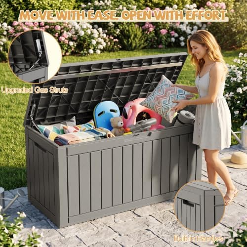 Outdoor Storage Box Waterproof, 180 Gal Gen 2 Resin Deck Box With Wheels - Image 4