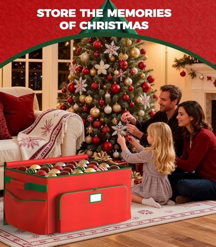 Ornament Storage Box, Large Christmas Ornament Storage Box, Stores 72 4'' Ornaments , Ornaments Storage Containers with 3 Trays, Durable and Portable, 600D Tear-Proof Material, Extra Pockets Red - Image 7