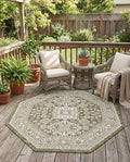 Rugs.com - Outdoor Aztec Rug – 5 Ft Octagon Green Indoor/Outdoor Rug – Weather-Resistant Flatweave for Patios, Decks, and Porches by Rugscom