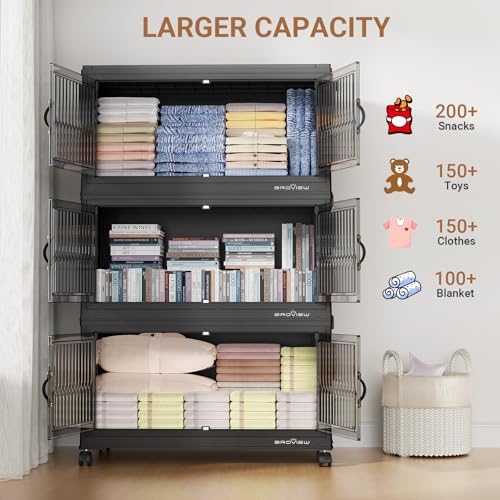 BROVIEW 400Qt Stackable Storage Bins with Lid for Home Dorm, 4Pack Black - Image 2