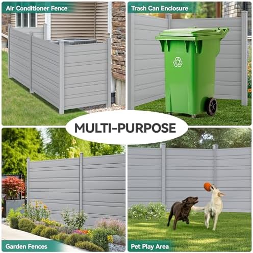 YITAHOME 44" W X 44" H Air Conditioner Fence Privacy Screen with Metal Stakes, Outdoor Trash Can Enclosure, Vinyl Pool Equipment Enclosure (2 Panels) Light Gray - Image 5