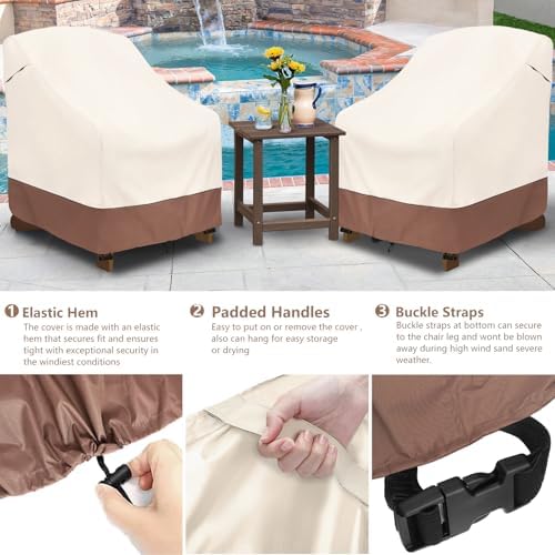 okcool Patio Adirondack Chair Cover 2 Pack,Waterproof Heavy Duty Outdoor Chair Covers,Patio Adirondack Chair Cover for Outdoor Chair,(30 W x 34 D x 36 H inches),Beige & Brown - Image 3
