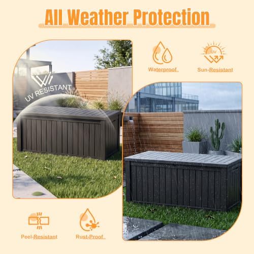 Outdoor Storage Box, 260 Gal Waterproof Resin Deck Box w/Support Rod - Image 2
