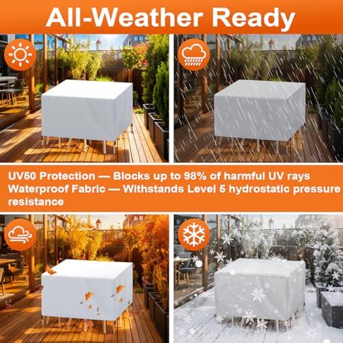 Patio Furniture Cover Rectangle 72"(L) x 56"(W) x 36"(H), Custom Heavy Duty 420D Waterproof Outdoor Cover with Drawstring & Buckles for Table Chair Garden, Silver - Image 6