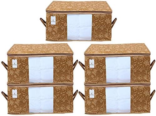Kuber Industries Underbed Storage Bag|Storage Organiser|Storage Bag For Clothes Large|Blanket Cover Set of 5 (Beige) by Kuber+Industries
