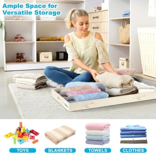 4 Inch Low Profile Under Bed Storage Drawer 4 Pack, Lightweight Underbed Clothes Storage Container Bins With NO STURCTURE, Shallow Storage Bag for Dorm & Home, With Clear Lids & Water-Resistant Fabric - Image 4
