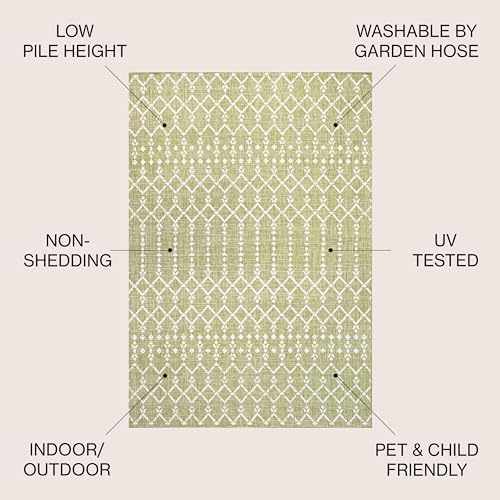 Eyely Moroccan Woven Square Rug 5X5 Lt Green/Cream, Indoor Outdoor Rug - Image 3
