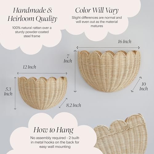 BEBE BASK The Original Scalloped Wicker Wall Basket – Set of 2 (16x10x7 In) - Image 4