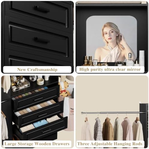 Unikito 6-14FT Wood Closet System with 6 Drawers and Mirror, Black - Image 5