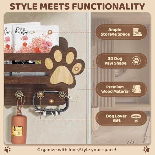 MTERSN Dog Leash Holder for Wall with Mail Holder for Pet Lovers,Dark Brown - Image 5