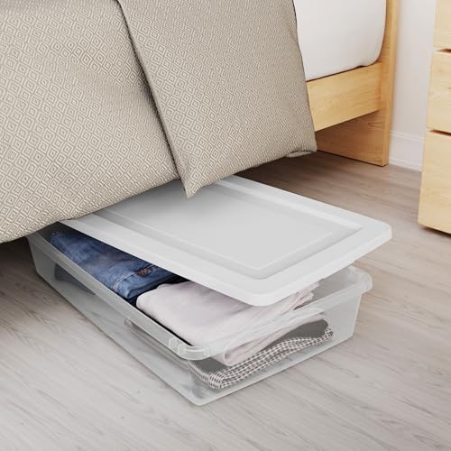Sterilite 18 Pack Storage Box, 41 Quart Stackable Tote, Clear Plastic Container with Secure Snapping Lids for Home and Office Organization, White - Image 5