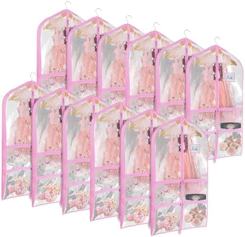 Univivi 40 Inch Dance Costume Garment Bags for Dancers, Clear Pink, 12 Pack by Univivi