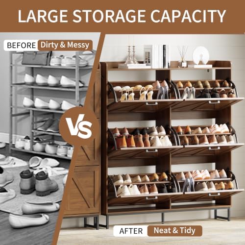 Xixini Shoe Storage Cabinet with 6 Flip Drawers, Entryway Shoe Rack, Walnut - Image 5