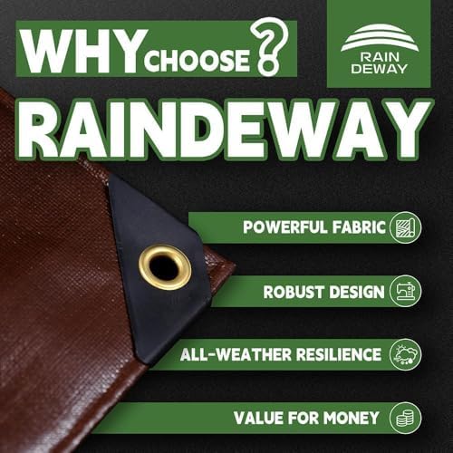 RAINDEWAY Tarp 20x24ft Brown Tarps Heavy Duty Waterproof 18Mil Extra Thick - Image 2