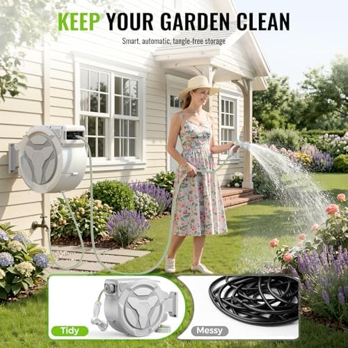 Etoolab Retractable Garden Hose Reel 100ft x 1/2 in with 10 Spray Nozzle - Image 2