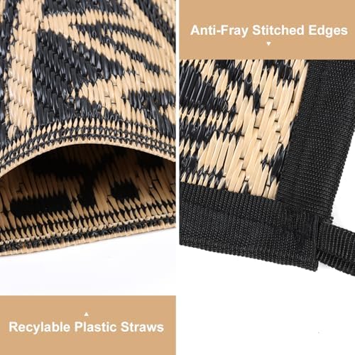 Yamaziot Outdoor Rug 8' x 10', Waterproof Reversible Plastic Straw Rug, Large Outdoor Rugs Mats RV, Picnic, Backyard, Balcony, Porch, Beach, Black Brown - Image 3