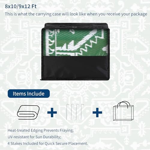 GAOMON 9x12 Waterproof Outdoor Large Rug Reversible Plastic Straw Rug for Patio Camping Indoor Outdoor RV Carpet Mat Stain Outside Large Carpet for Deck Camper Balcony Open-Air, Green White - Image 6