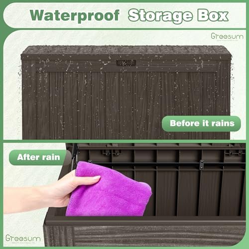 Greesum Outdoor Storage Box 120 Gallon Storage Bin with Lid for Patio Furniture, Garden Tools, Pool Supplies, Lockable, Waterproof and UV Resistant, Dark Brown - Image 2