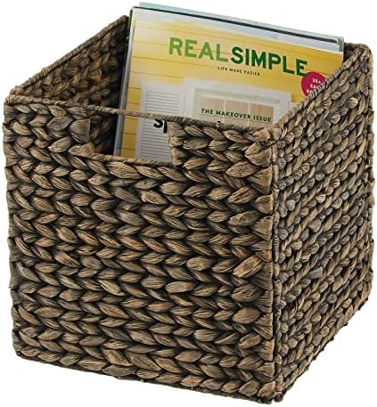 mDesign Natural Woven Hyacinth Cube Organizer Basket with Handles, Storage for Bathroom, Laundry Room Shelf or Nursery - Perfect for Cubby Storage Units - Hold Blankets and Books - 2 Pack, Black Wash - Image 5