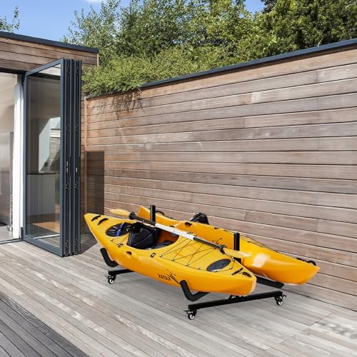 Bonnlo Kayak Stand Freestanding Storage Rack for Kayak Canoe Boat Paddle Board SUP Surfboard for Indoor Outdoor Garage, Shed, Dock with Lockable Wheels Wide Adjustable - Image 4