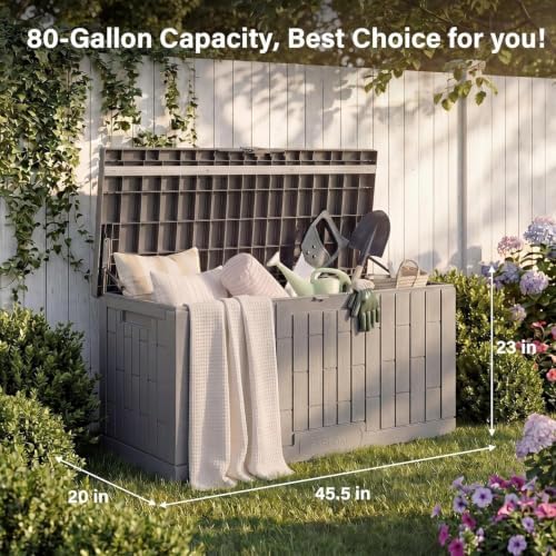 EAST OAK Outdoor Storage Box, 80 Gallon Deck Box, Waterproof Resin Storage Bin for Patio Cushions, Gardening Tools, Lockable, UV Resistant, Ash Grey - Image 3