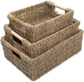 VATIMA Seagrass Baskets with Wooden Handles, Set of 3 Decorative Natural Wicker Baskets for Kitchen by VATIMA