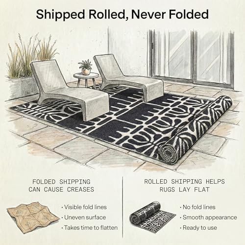 Fab Habitat Outdoor Rug - Waterproof, Fade Resistant, Crease-Free - Premium Recycled Plastic - Tribal, Black & White - Porch, Deck, Balcony, Mudroom, Laundry Room, Patio - Serowe - Black - 3 x 5 ft - Image 4