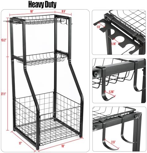 YueTong Sports Equipment Organizer for Garage Organization,Ball Storage With Basketball Holder and Ball Cart Rack,Outdoor Toy Storage with Bin for Nerf Gun,Football,Volleyball Stuf,Gym Accessories - Image 4