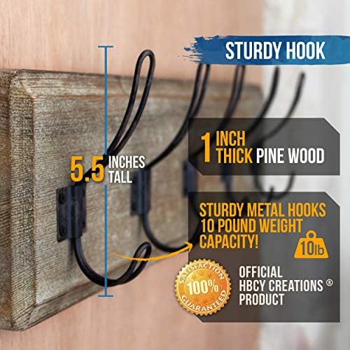 HBCY Creations Weathered Rustic Coat Rack Wall Mount with 5 Hooks, Solid Pine Wood 24 inch Wall Hooks for Entryway, Mudroom, Hallway, Bathroom - Vintage Farmhouse Style Wall Mounted Towel Rack - Image 5