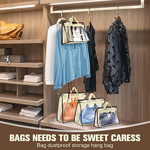 Chumia 24 Pack Dust Bags for Handbags with 25 Stainless Steel S Shape Hooks, 3 Assorted Sizes Dust Cover Bags Damp Proof Purse Storage Handbags with Zippers and Handles for Closet Hanging - Image 6