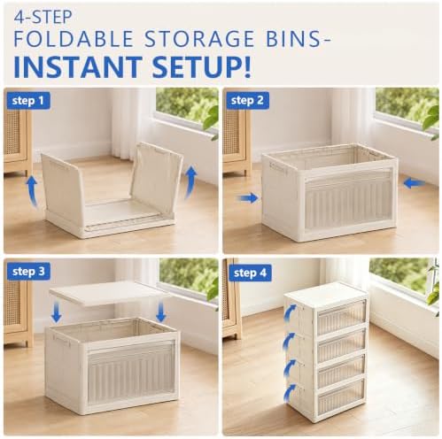 106QT Stackable Storage Bins with Lid, 4-Tier Collapsible Storage Cabinet - Image 3