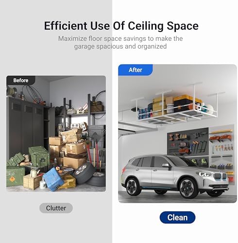 FLEXIMOUNTS 4x8ft Overhead Garage Storage Rack with Safety Rails, White - Image 5