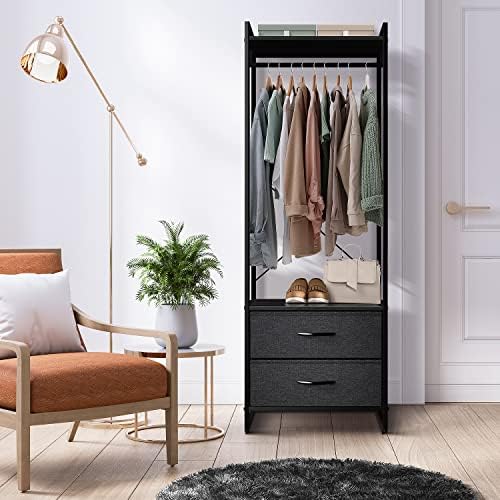 Sorbus Tall Clothing Rack with Drawers, Wood Top (Black) - Image 3