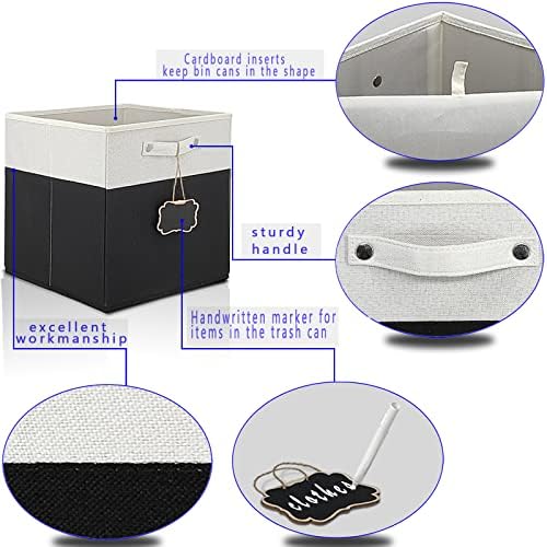 13x15x13 storage cube bins,Set of 4 Collapsible Fabric Storage Cubes with Labels,Linen Cube Storage Organizer Bins Kallax Storage Cubes for Organizing Office,Shelves,Cabinet,Clothes(White Black). - Image 5