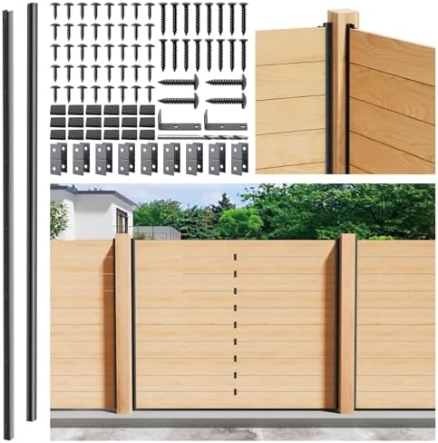 4-Pack 5FT U-Shaped Metal Fence Posts (H: 56.7″), No-Dig Hard Surface Mount for Privacy Fences, Garden, AC Units, Pool Equipment, and Trash Can Enclosures Matte Black by Unknown