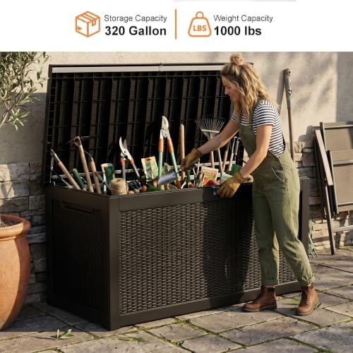 Vixzen 320 Gallon Deck Box, Lockable Waterproof Resin Storage Box，Black - Image 2