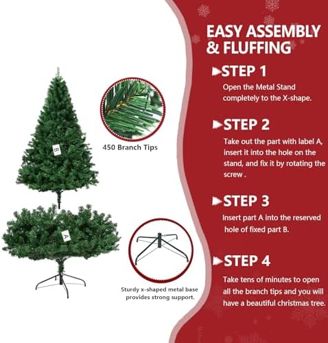 ULICO 4ft Artificial Green Christmas Tree,Premium Spruce Xmas Tree with 450 Branch Tips, Fake Christmas Tree with Foldable Metal Base Stand,Home, Office,Party Decoration - Image 4